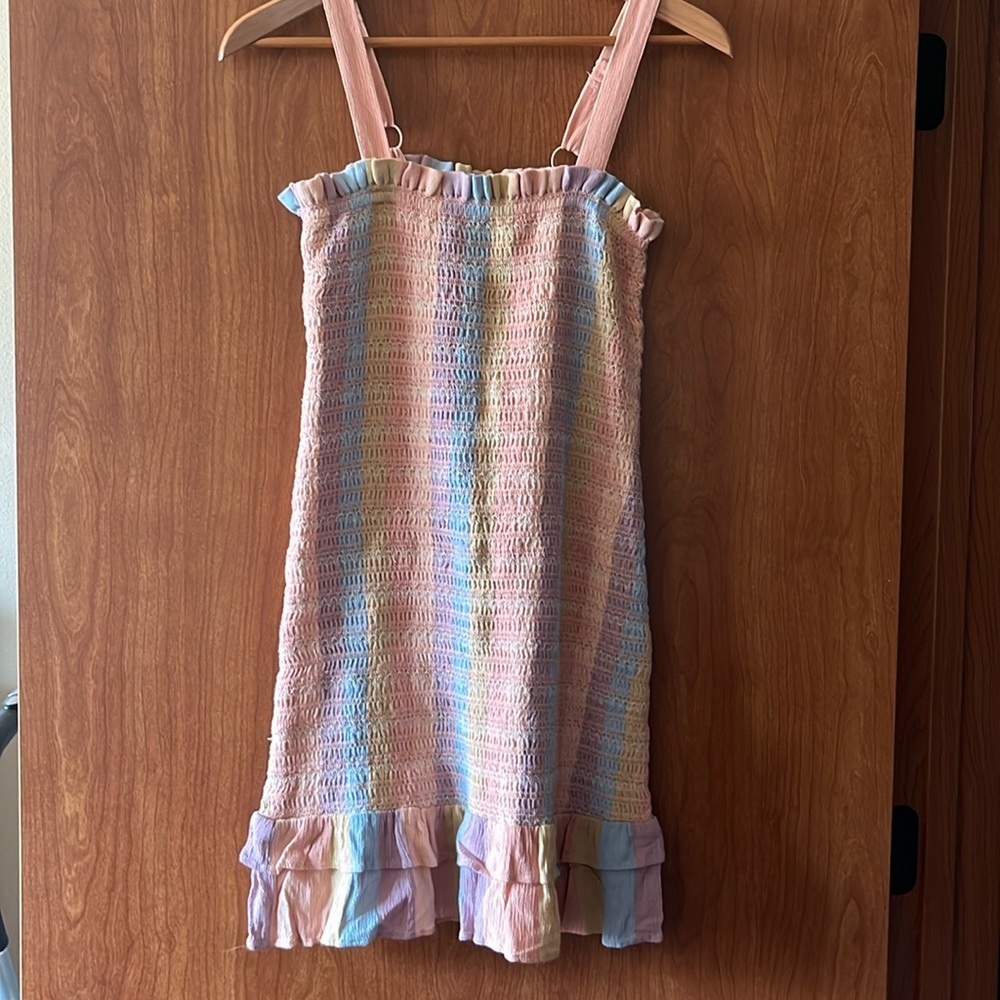 American Eagle rainbow ruffle mini dress